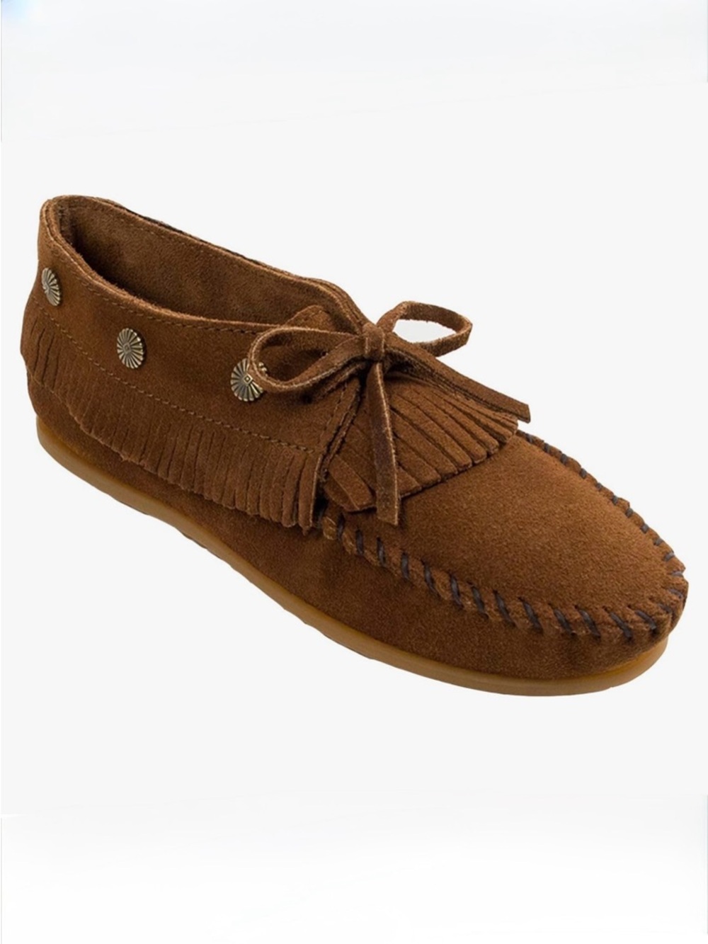 Minnetonka Fringe Trim Suede Moccasins Stud Detail Size 9